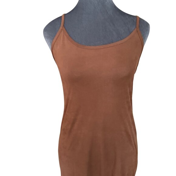 Papermoon Brown Sleeveless Midi Slip Dress With Spaghetti Straps & Side Slit Wom - Picture 2 of 7
